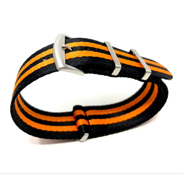 Seatbelt Military Style Watch Strap - Black & Orange Stripes